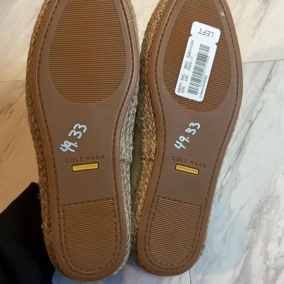 Cole Haan Cloudfeel knotted espadrilles beige tan leather natural flat pull on - Picture 6 of 7